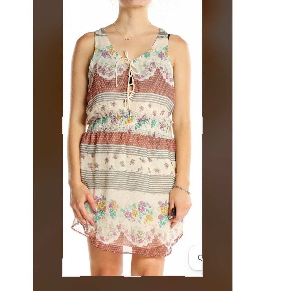 Free People Falling For Georgette Mini Dress S Floral  Lace Up Sleeveless Boho